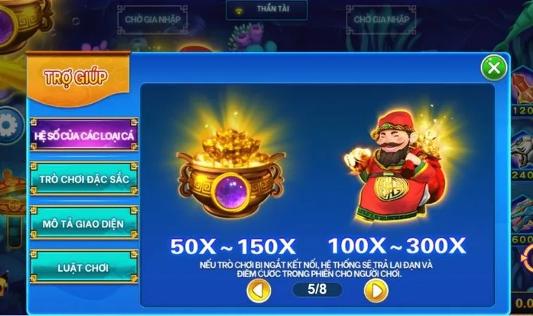 Hệ số thưởng các sinh vật trong game Bắn Cá Thần Tài BJ66